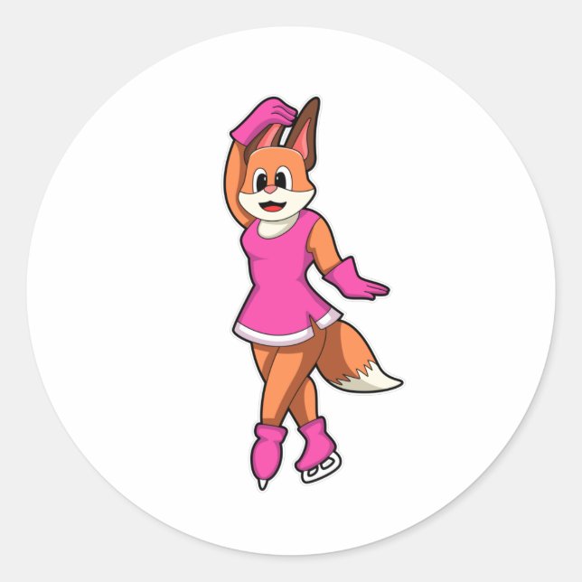 Fox at Ice skating with Ice skates Classic Round Sticker (Front)