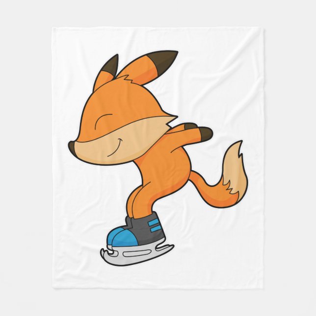 Fox at Ice skating with Ice skates Fleece Blanket (Front)
