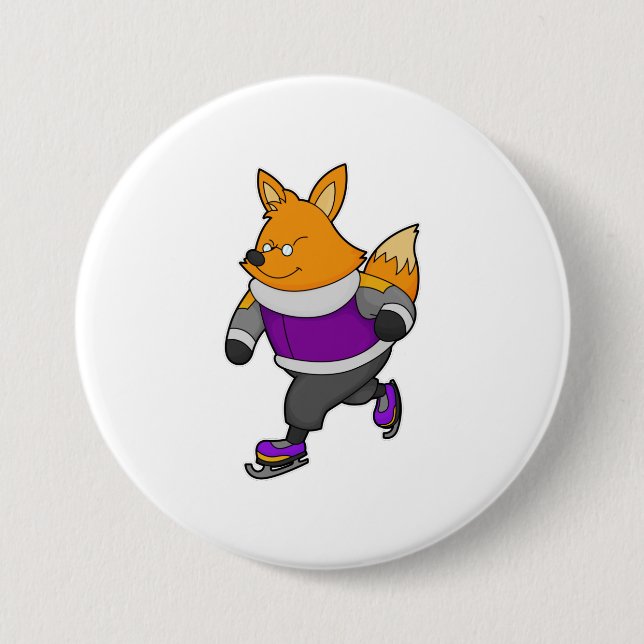 Fox at Ice skating with Ice skates & Glasses 7.5 Cm Round Badge (Front)