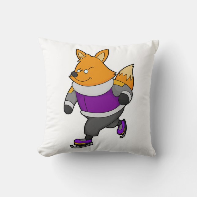 Fox at Ice skating with Ice skates & Glasses Cushion (Front)
