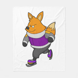 Fox at Ice skating with Ice skates & Glasses Fleece Blanket