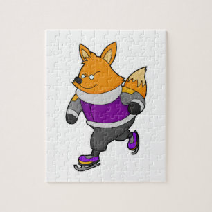 Fox at Ice skating with Ice skates & Glasses Jigsaw Puzzle