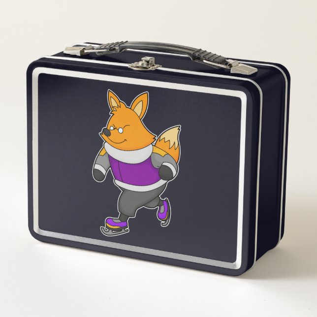 Fox at Ice skating with Ice skates & Glasses Metal Lunch Box (Front)
