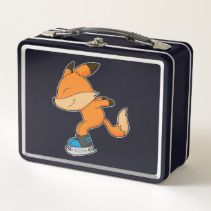 Fox at Ice skating with Ice skates Metal Lunch Box