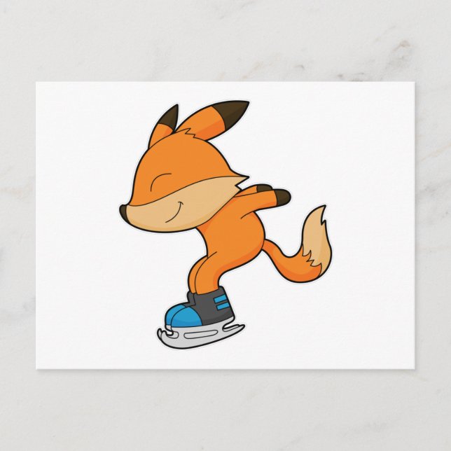 Fox at Ice skating with Ice skates Postcard (Front)