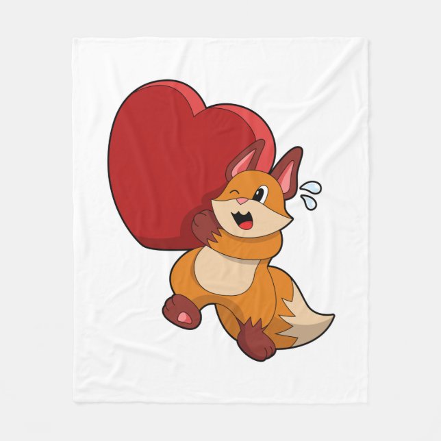 Fox at Love with Heart Fleece Blanket (Front)