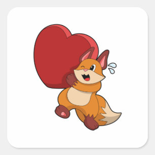 Fox at Love with Heart Square Sticker