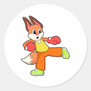 Fox at Martial arts Boxing with Boxing gloves Classic Round Sticker