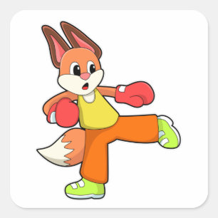 Fox at Martial arts Boxing with Boxing gloves Square Sticker