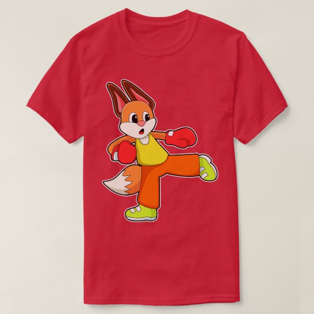 Fox at Martial arts Boxing with Boxing gloves T-Shirt (Design Front)