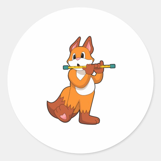 Fox at Music with Flute.PNG Classic Round Sticker (Front)