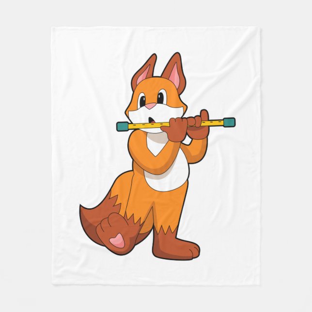 Fox at Music with Flute.PNG Fleece Blanket (Front)