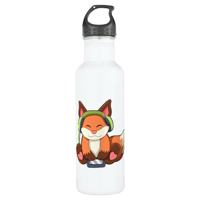 Fox at Music with Headphone 710 Ml Water Bottle (Front)