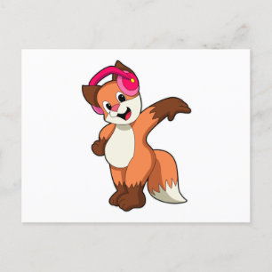 Fox at Music with Headphone Postcard