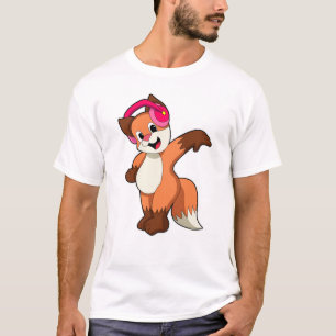 Fox at Music with Headphone T-Shirt