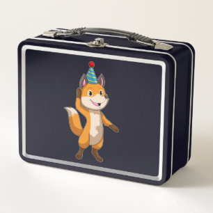 Fox at Party with Party hat Metal Lunch Box