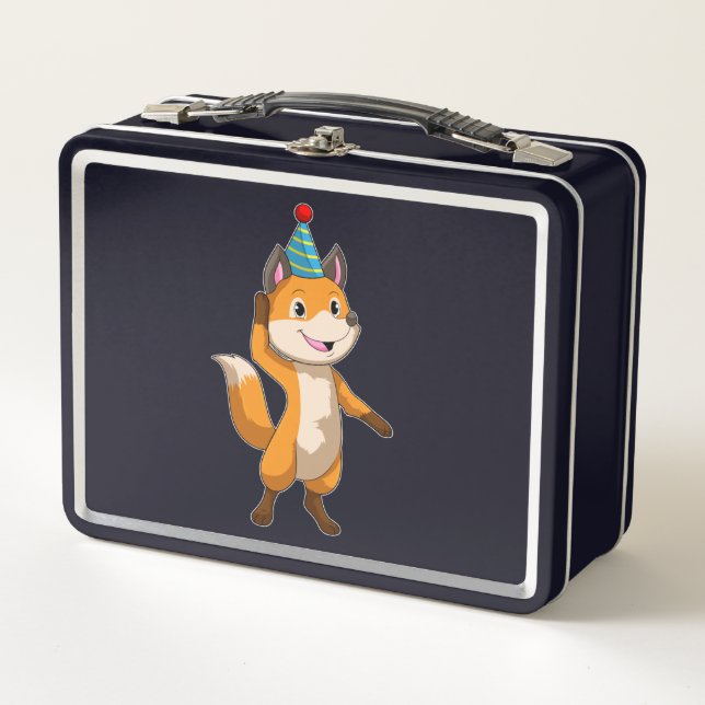 Fox at Party with Party hat Metal Lunch Box (Front)
