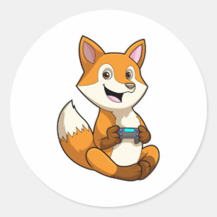 Fox at Playing with Controller Classic Round Sticker