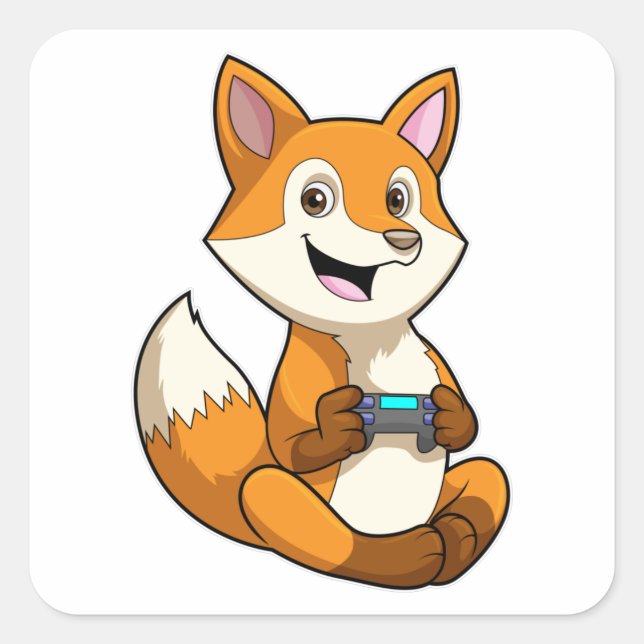 Fox at Playing with Controller Square Sticker (Front)