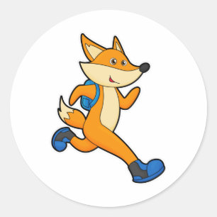 Fox at Running with Backpack Classic Round Sticker