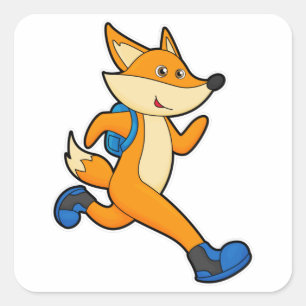 Fox at Running with Backpack Square Sticker