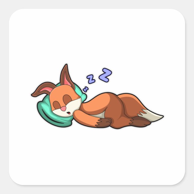 Fox at Sleeping with Pillow Square Sticker (Front)