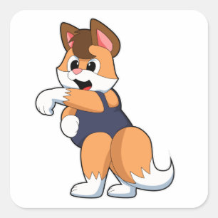 Fox at Swimming with Swimsuit Square Sticker