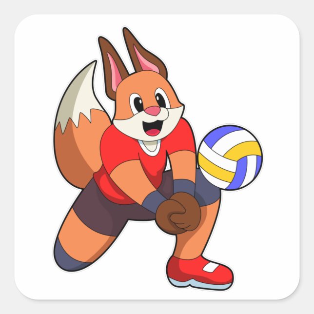 Fox at Volleyball Sports Square Sticker (Front)