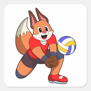 Fox at Volleyball Sports Square Sticker