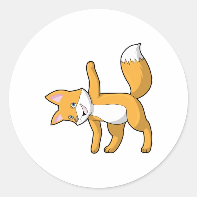 Fox at Yoga Stretching Classic Round Sticker (Front)