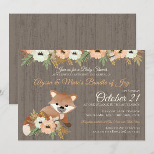 Fox Autumn Floral Woodland Baby Shower Invitation