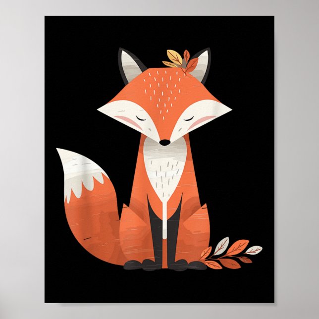 Fox Autumn Leaves Cute Animal Woodland Fall Nature Poster (Front)