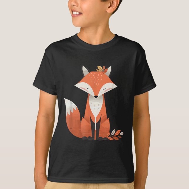 Fox Autumn Leaves Cute Animal Woodland Fall Nature T-Shirt (Front)