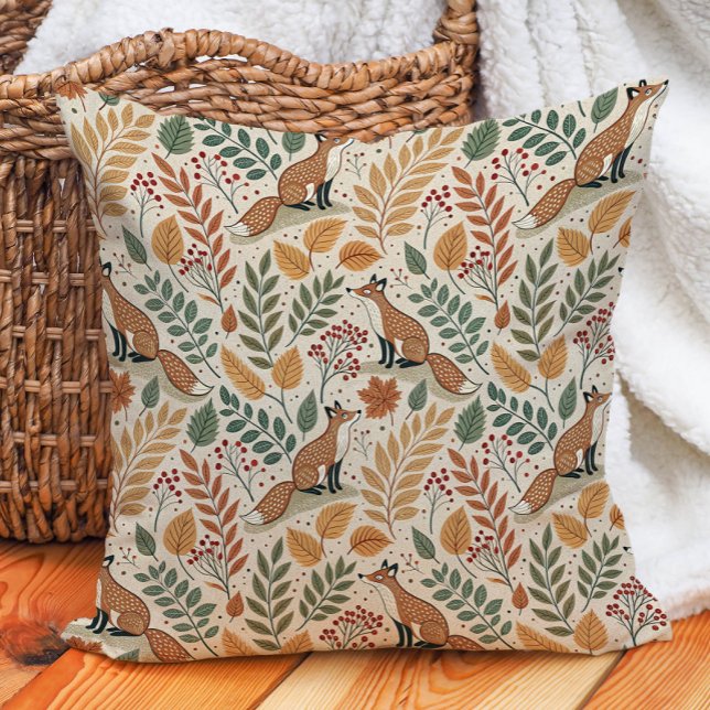 Fox Autumn Leaves Nature Warm  Cushion (Fox and autumn leaves decorator pillow)