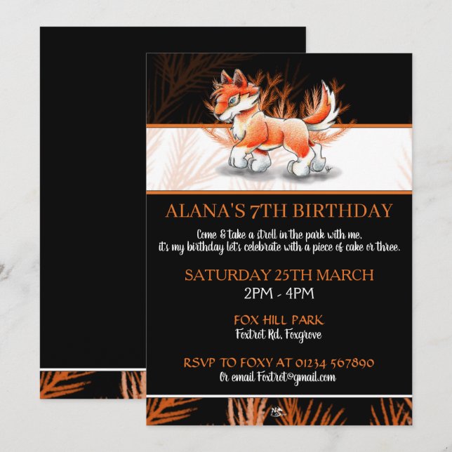 Fox Autumn Walk - Wildlife Birthday Invitations (Front/Back)