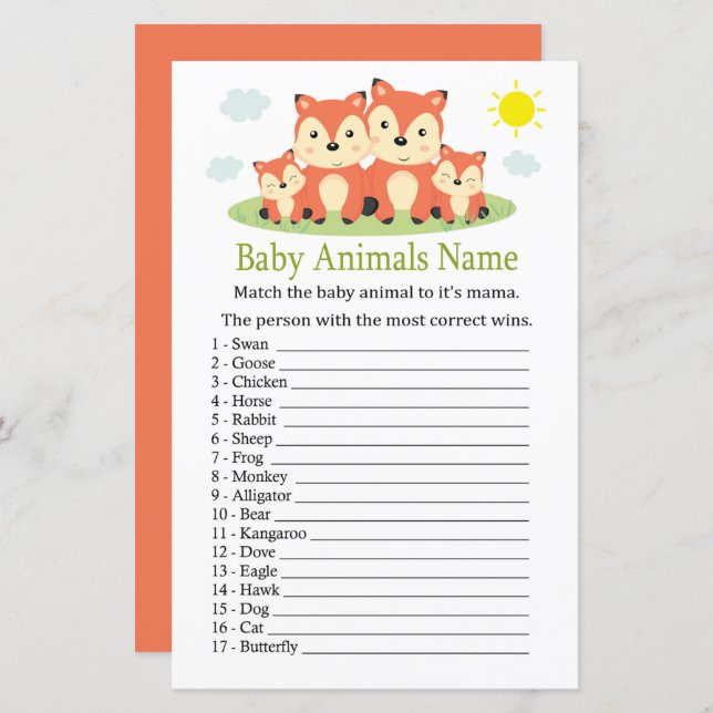 Fox Baby Animals Name Game (Front/Back)