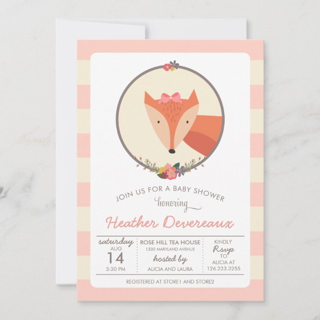 Fox Baby Girl Baby Shower Invitation (Front)