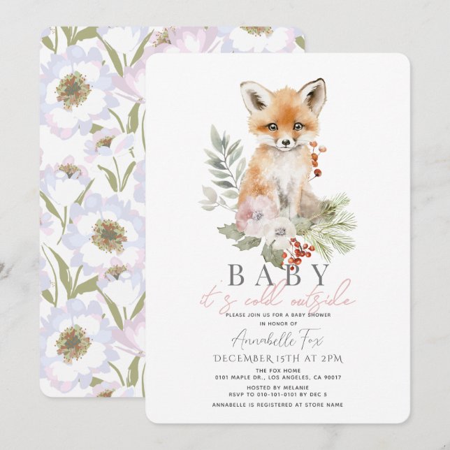 Fox Baby It's Cold Outside Baby Shower Invitation (Front/Back)