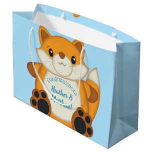 Fox Baby Shower Blue Large Gift Bag