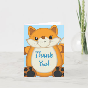 Fox Baby Shower Blue Thank You Card