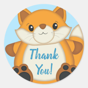 Fox Baby Shower Blue Woodland Classic Round Sticker