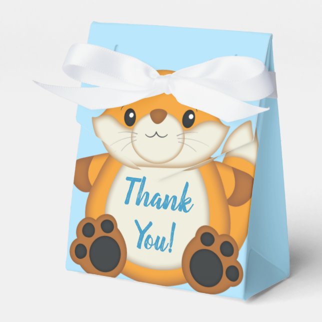 Fox Baby Shower Blue Woodland Favour Box (Front Side)