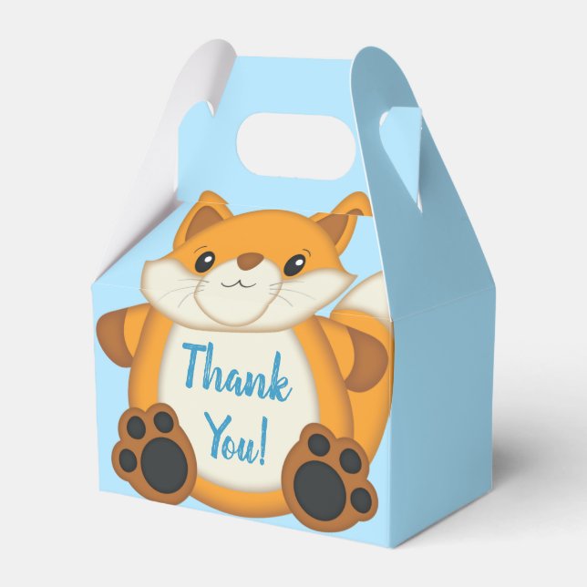 Fox Baby Shower Blue Woodland Favour Box (Front Side)