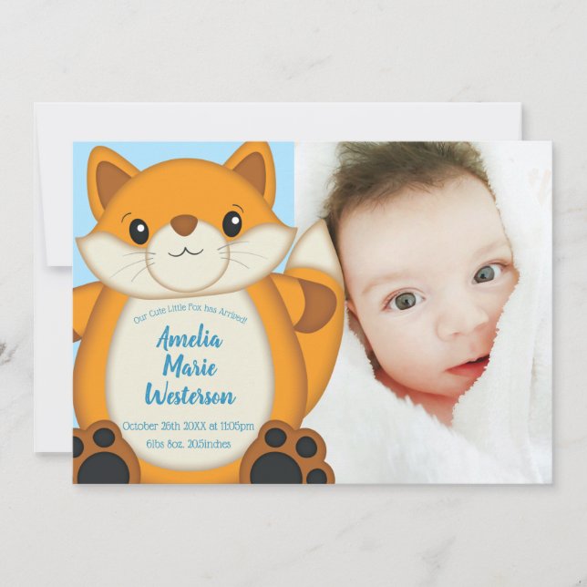 Fox Baby Shower Blue Woodland Invitation (Front)