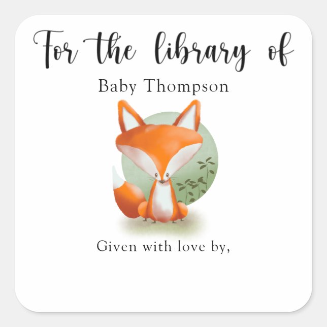 Fox Baby Shower bookplate, books for baby  Square Sticker (Front)