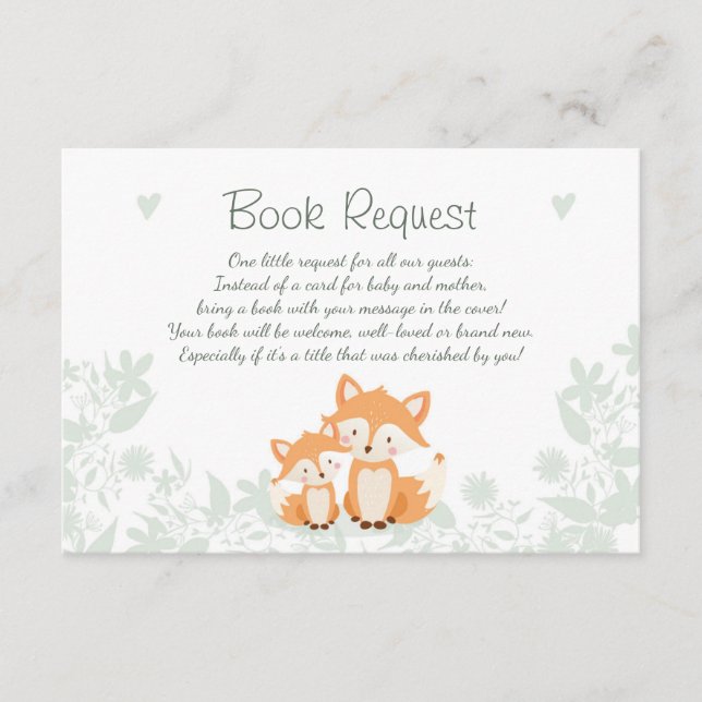 Fox Baby Shower Bring a book card Woodland (Front)