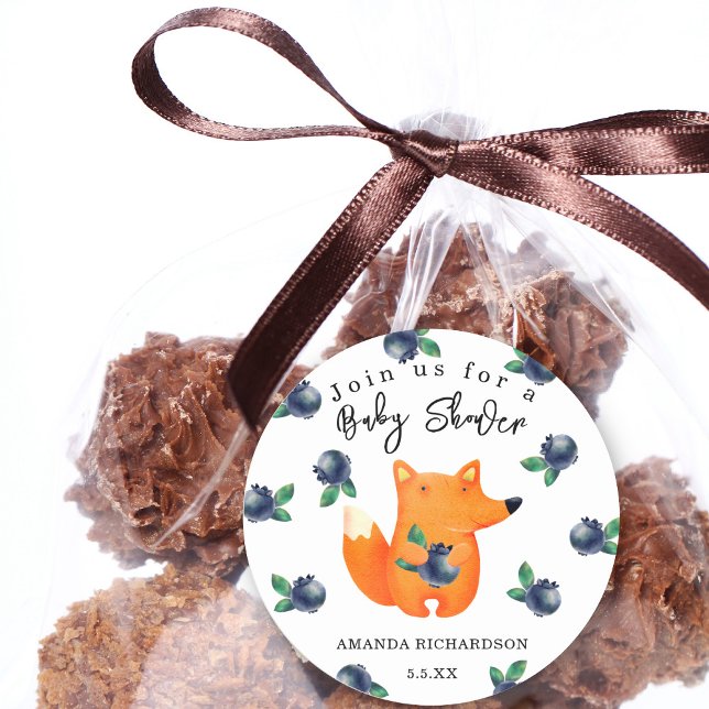 Fox Baby Shower Classic Round Sticker (Creator Uploaded)