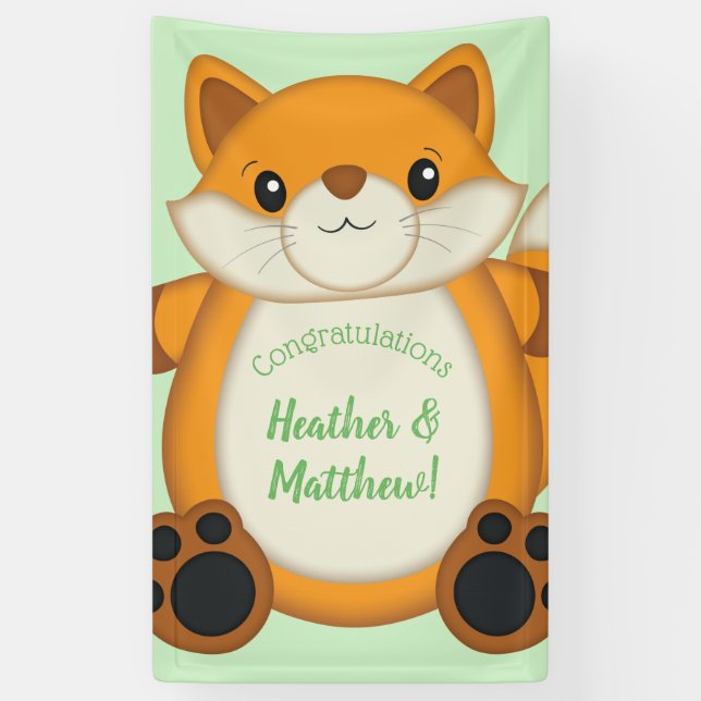 Fox Baby Shower Green Banner (Vertical)
