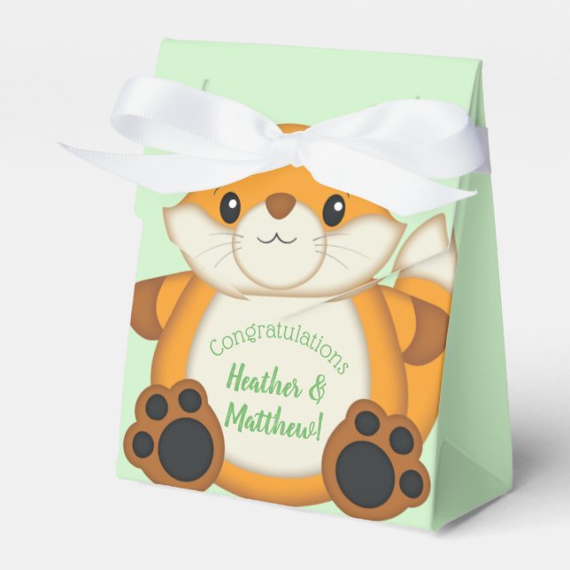 Fox Baby Shower Green Favour Box (Front Side)