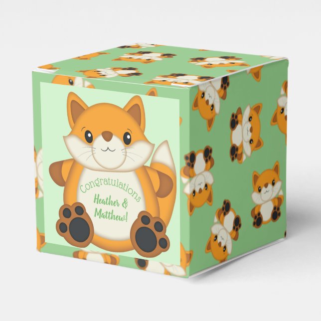 Fox Baby Shower Green Favour Box (Front Side)